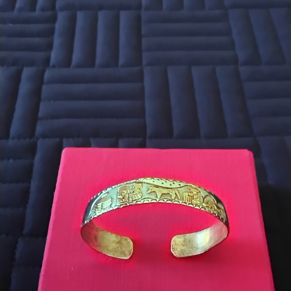 Sterling Silver Cuff With Gold Plated Figures